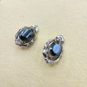 Vintage Sterling Silver Earrings • Black Stone • Stamped "Sterling"